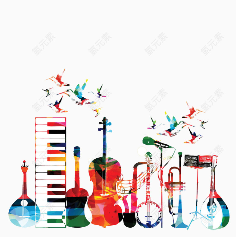 彩色卡通乐器背景图片