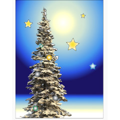 蓝色夜晚圣诞树星星月亮