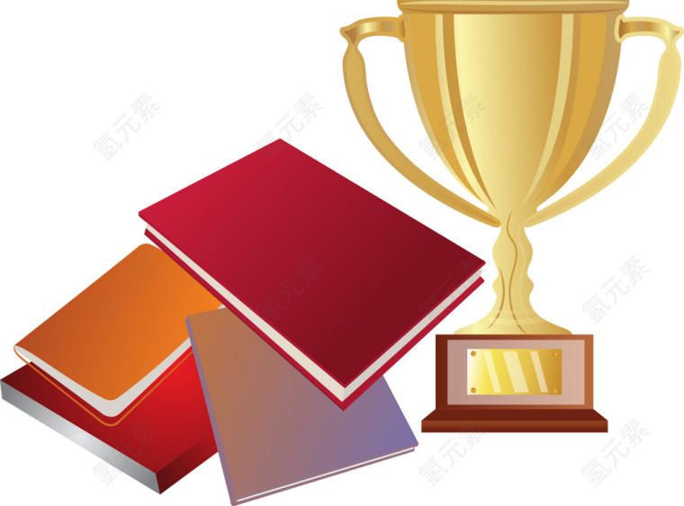 手绘奖杯和书本