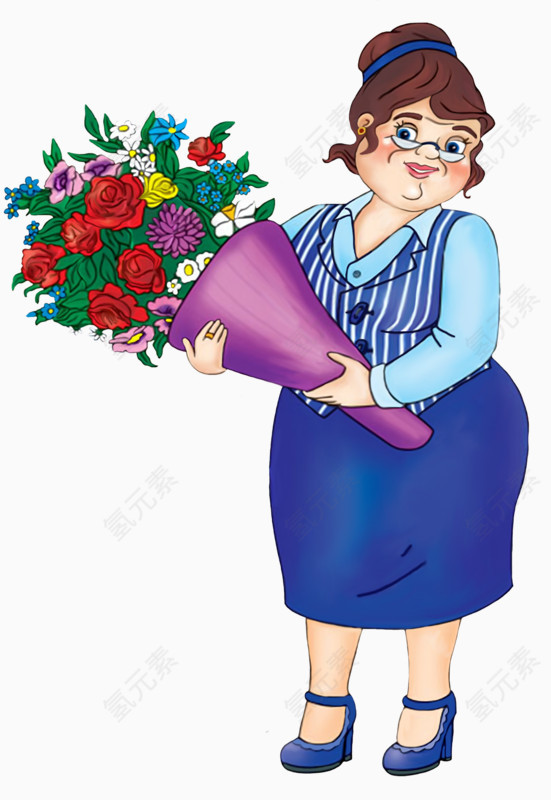 手绘拿束鲜花的妇女