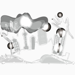 矢量宣传单手绘上海外滩