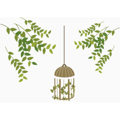矢量清新鸟笼和叶子