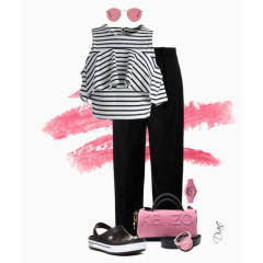 条纹上衣和黑色裤子