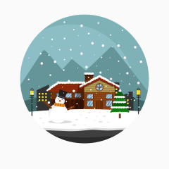 卡通雪中的小城插画矢量素材