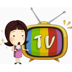 电视机与卡通女孩