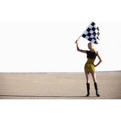 挥舞赛车旗的女生