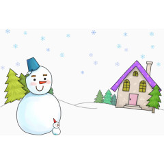 卡通雪人与房屋