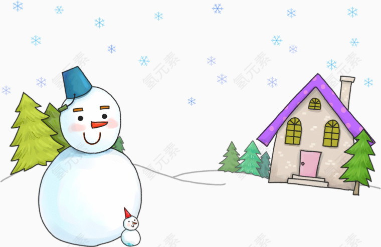 卡通雪人与房屋