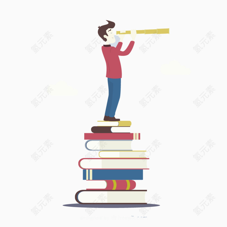 站在书堆上的男子矢量素材
