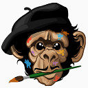 戴帽子拿画笔的猴子