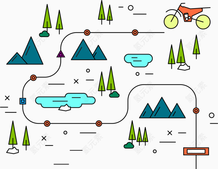 矢量旅行路线卡通素材