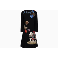 纯黑蚕丝圆领中袖女士连衣裙