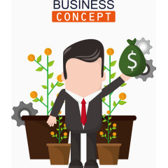 矢量植物盆栽和商务男人