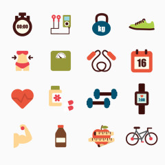 矢量元素16款卡通健身图标矢量素材