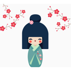 矢量手绘日本娃娃