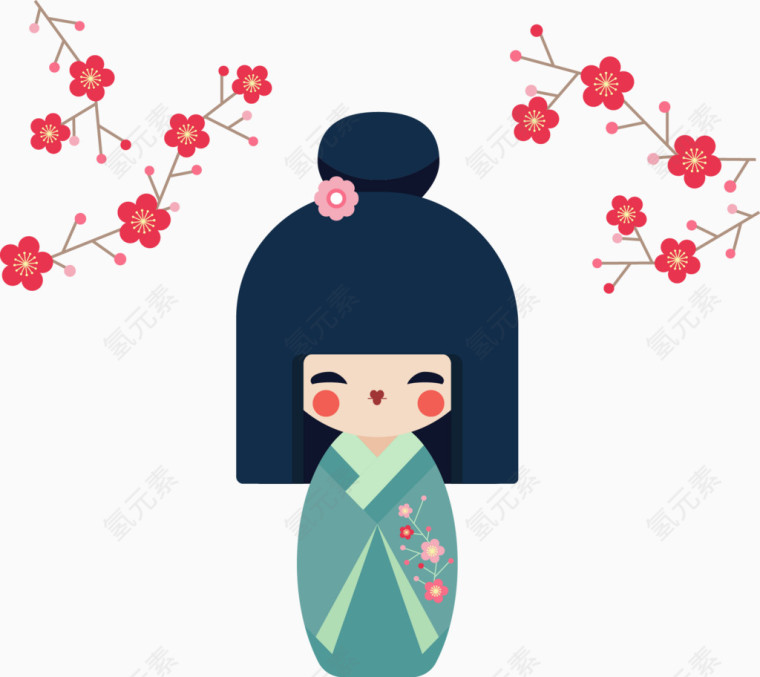 矢量手绘日本娃娃