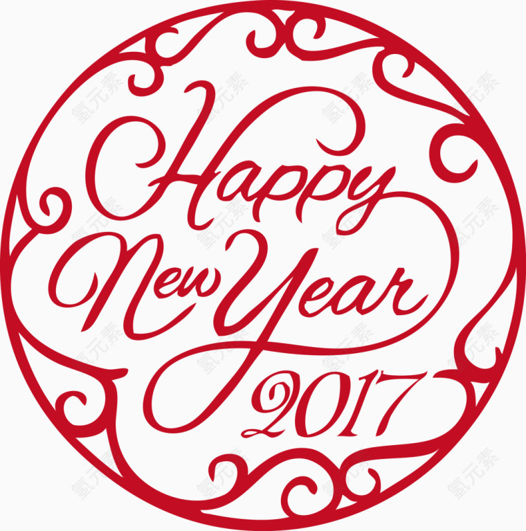 英文新年圆形花边