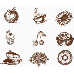 线条西红柿咖啡菊花荔枝