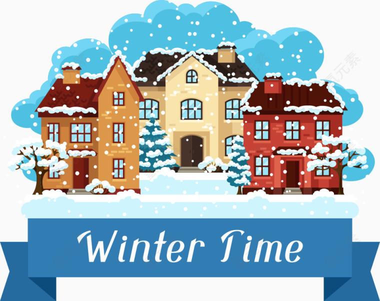 矢量雪地上的卡通房子