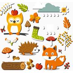 秋季森林元素贴纸矢量