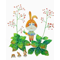 2017绿色植物与小兔子插画