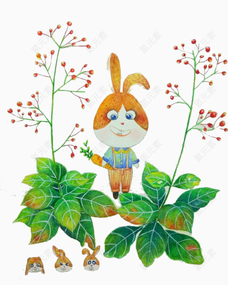 2017绿色植物与小兔子插画