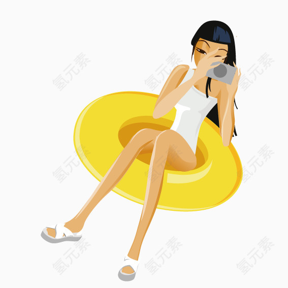 坐在游泳圈上的美女