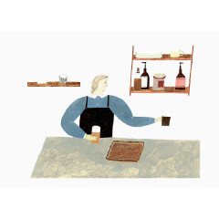 卡通喝啤酒的女人