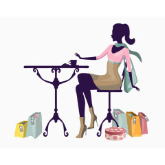 购物美女喝咖啡