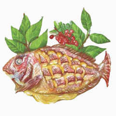 油煎扁鱼手绘画素材图片