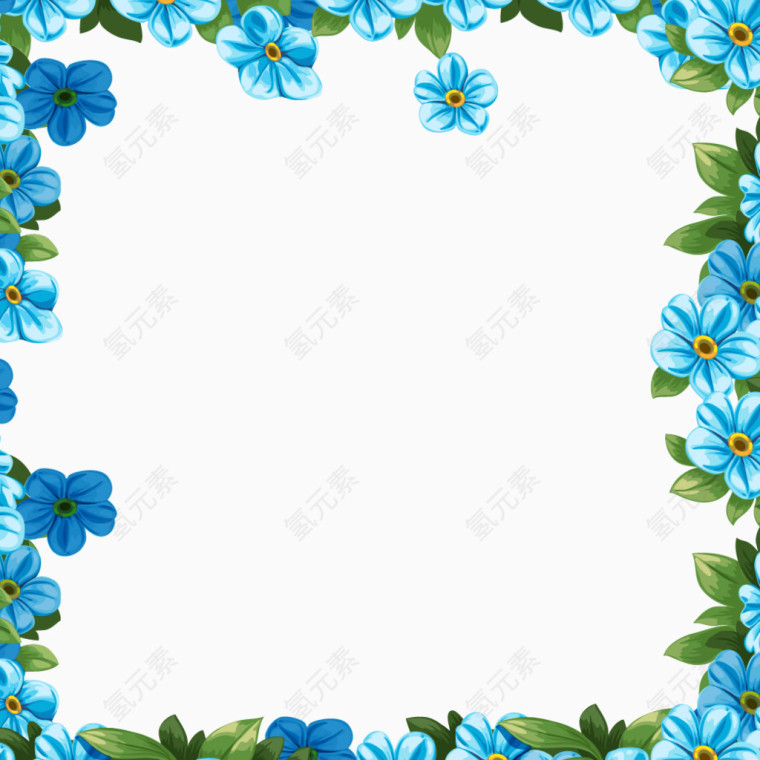 蓝色唯美花纹边框