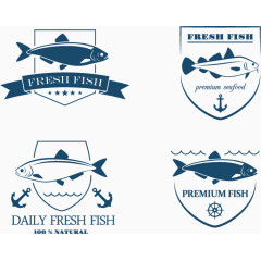 矢量鲜鱼标签盾牌形状