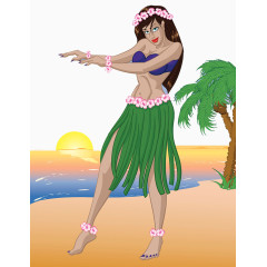 夏威夷沙滩日落插画