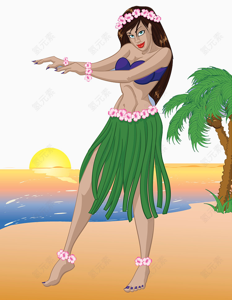 夏威夷沙滩日落插画