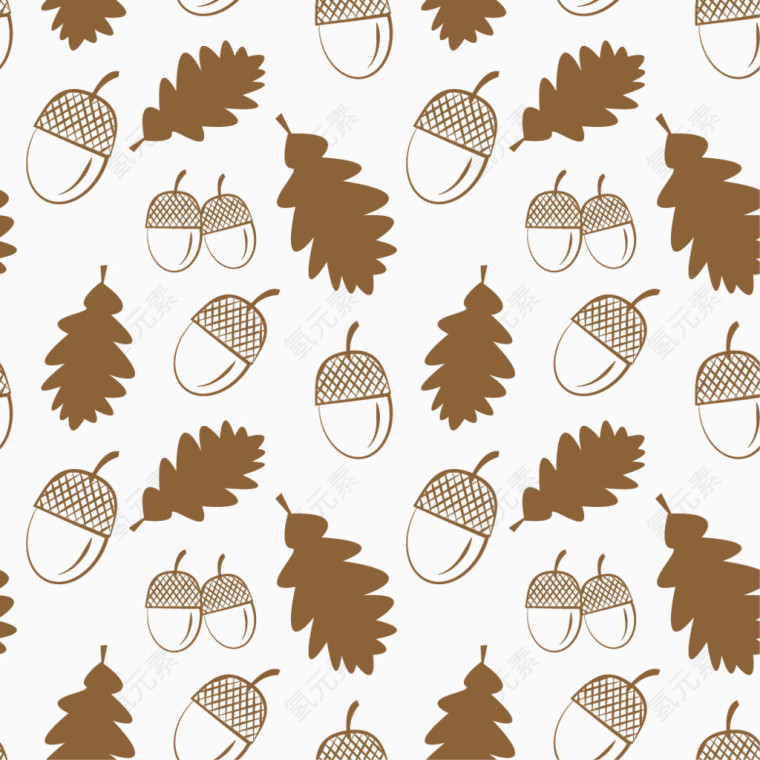 矢量橡树果实和树叶图案
