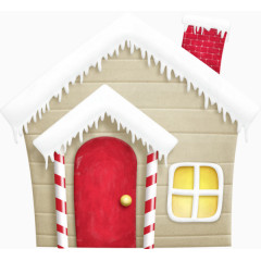 卡通白雪木制小屋