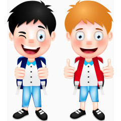 矢量手绘背书包的小学生