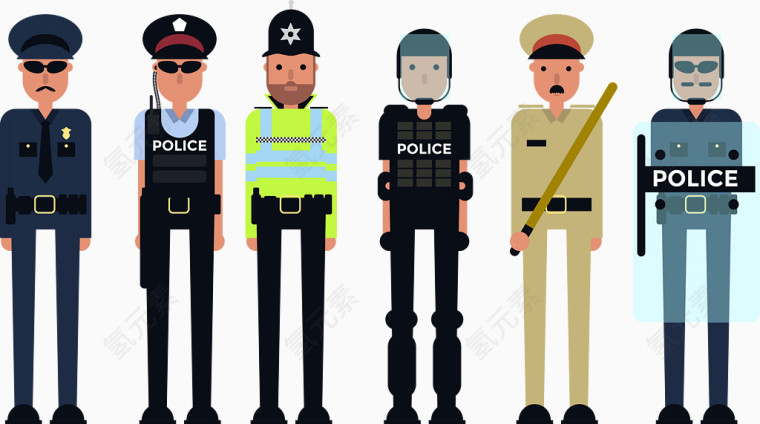 警察图像国外警务人员矢量图