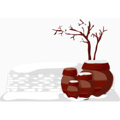 矢量手绘冬季院墙