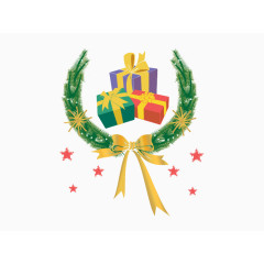 圣诞花环和圣诞礼物盒