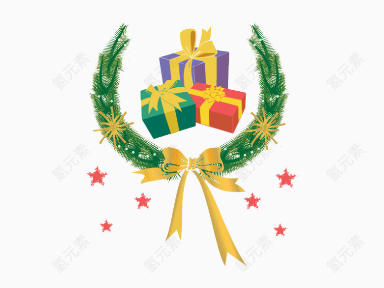 圣诞花环和圣诞礼物盒