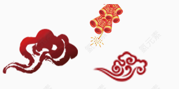 红色喜庆手绘祥云鞭炮