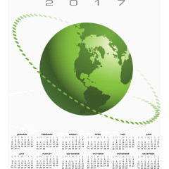 矢量绿色地球2017年日历