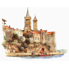 手绘意大利古堡