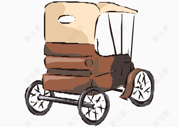 矢量欧式卡通手绘古典四轮车