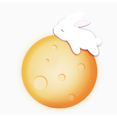 小白玉兔躺在黄色月亮上