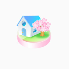樱花树与房子图标