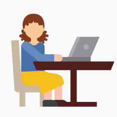 矢量电脑前女孩