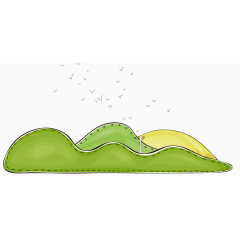 矢量绿色山丘鸟群素材