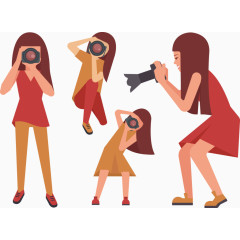 矢量手绘照相的女孩